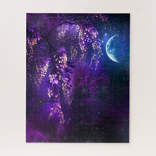 Purple Wisteria Flowers and Moon Jigsaw Puzzle