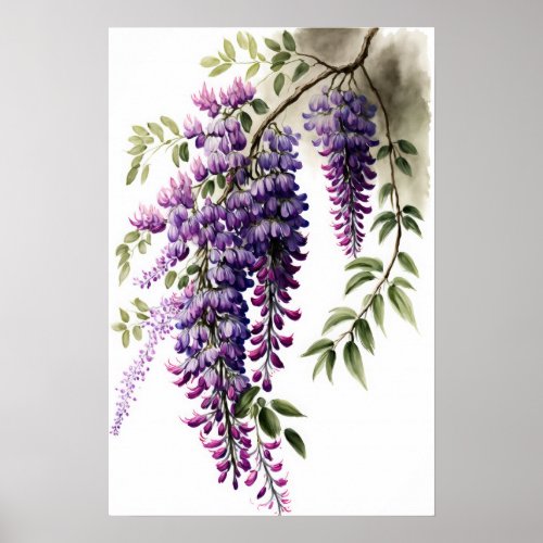 Purple Wisteria Flowers Art Print Poster