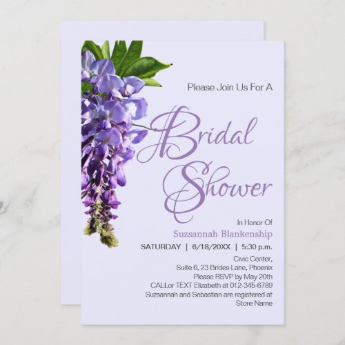 Purple Wisteria Flowers Bridal Shower Template