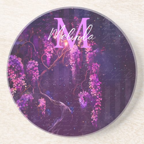 Purple Wisteria Flowers Coaster