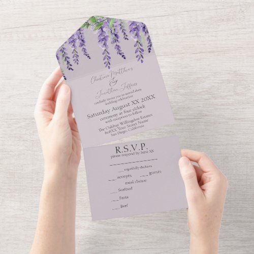 Purple Wisteria Flowers Elegant Lavender Wedding All In One Invitation