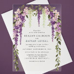 Purple Wisteria Flowers Greenery Modern Wedding Acrylic Invitations<br><div class="desc">Capture the romance of a garden wedding with these exquisite acrylic invitations, adorned with cascading purple wisteria flowers and lush greenery. This elegant design combines the ethereal charm of wisteria blooms with a modern acrylic finish, creating a unique invitation that your guests will treasure. Perfect for spring and summer weddings,...</div>