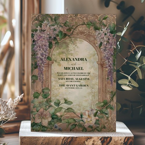 Purple Wisteria Flowers Greenery Modern Wedding Invitation