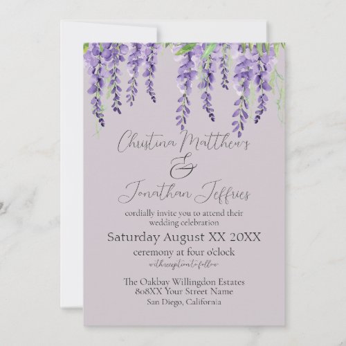 Purple Wisteria Flowers on Elegant Lavender Invitation