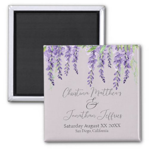 Purple Wisteria Flowers on Elegant Lavender Magnet
