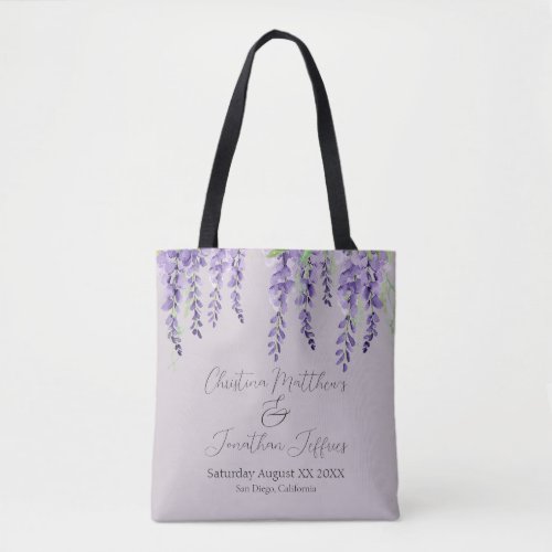 Purple Wisteria Flowers on Elegant Lavender Tote Bag