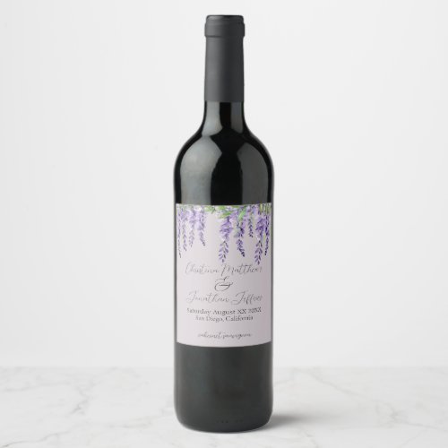 Purple Wisteria Flowers on Elegant Lavender Wine Label