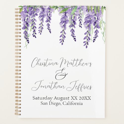 Purple Wisteria Flowers on Elegant White Planner