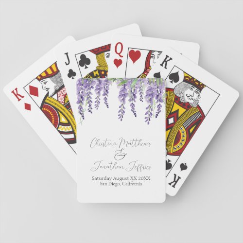 Purple Wisteria Flowers on Elegant White Poker Cards