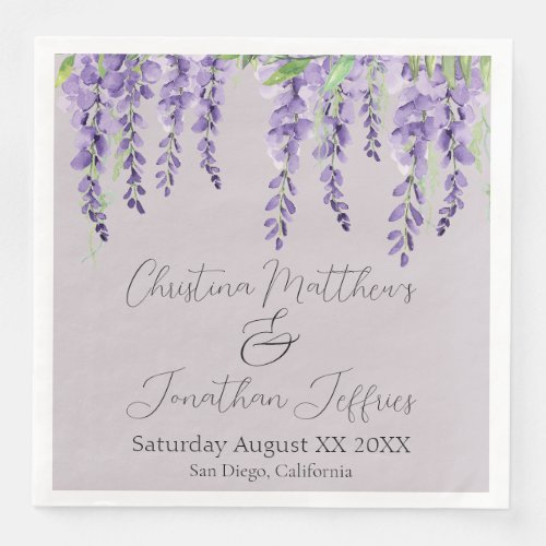 Purple Wisteria Flowers on Lavender Elegant Paper Dinner Napkins