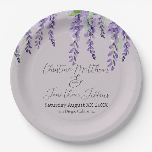 Purple Wisteria Flowers on Lavender Elegant Paper Plates