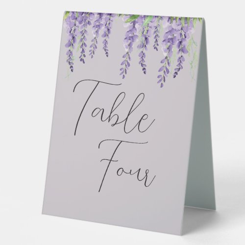 Purple Wisteria Flowers on Lavender Elegant Table Tent Sign