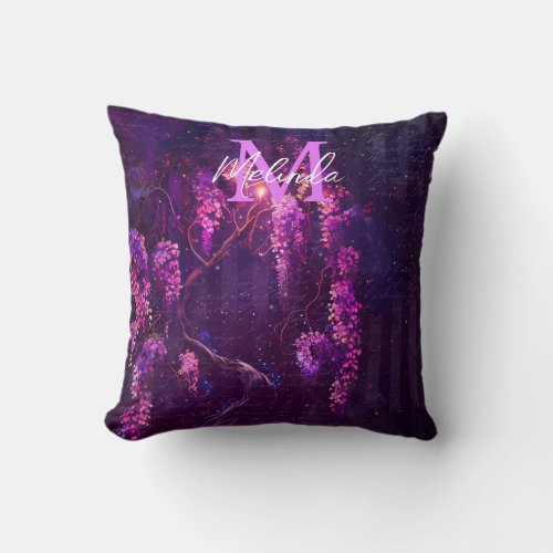Purple Wisteria Flowers Throw Pillow