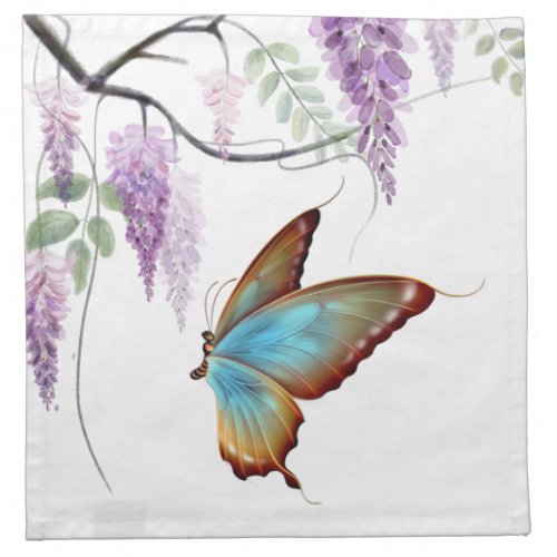 Purple Wisteria Flowy Flowers Butterfly Cloth Napkin