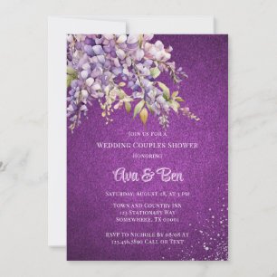 Purple Wisteria Glitter Wedding Couples Shower Invitation