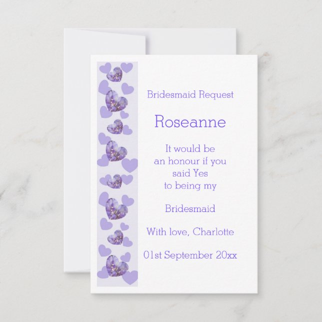 Purple Wisteria Heart Design Bridesmaid Request Invitation (Front)