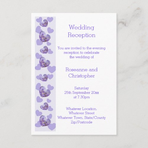 Purple Wisteria Heart Design Wedding Reception Enclosure Card