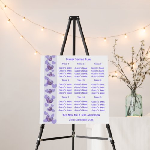 Purple Wisteria Heart Design Wedding Seating Chart Foam Board