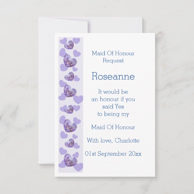 Purple Wisteria Heart Maid Of Honour Request Invitation (Front)