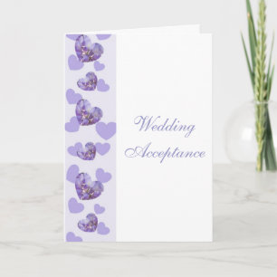 Purple Wisteria Hearts Wedding Acceptance Thank You Card