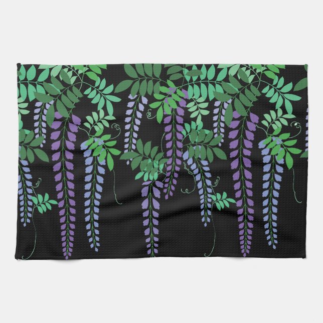Purple Wisteria Japanese Floral Kimono Kitchen Towel (Horizontal)