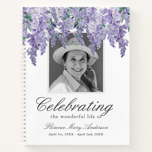 Purple Wisteria Memorial Funeral Guest Book