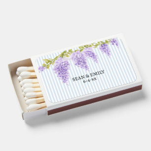 Purple Wisteria Painting Stripe Wedding Matchboxes