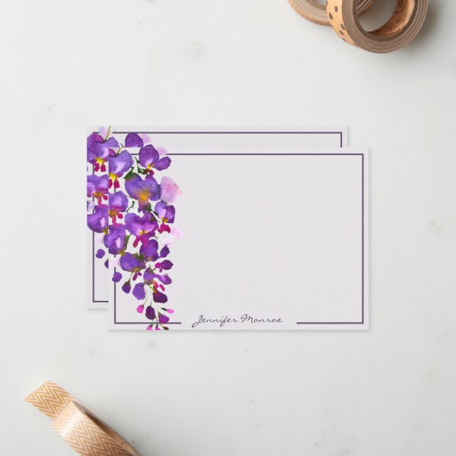 Purple wisteria personalized note card (Front/Back In Situ)