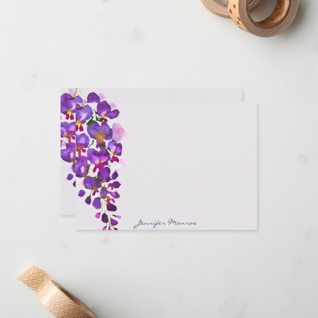 Purple wisteria personalized note card (Front/Back In Situ)