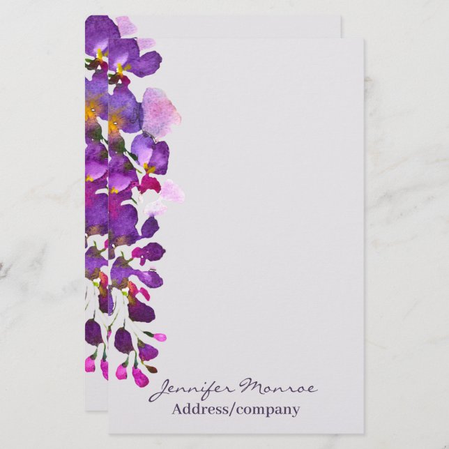 Purple wisteria personalized stationery (Front/Back)