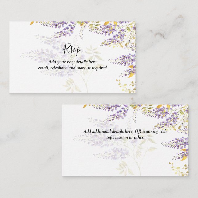 Purple Wisteria RSVP Hotel Wedding Details Enclosure Card (Front/Back)
