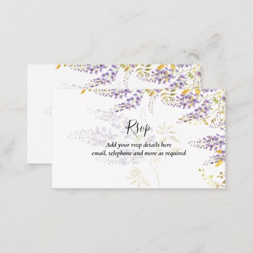 Purple Wisteria RSVP Hotel Wedding Details Enclosure Card