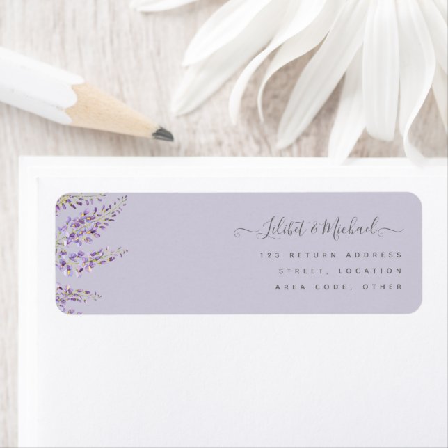 Purple Wisteria Sage Floral Garden Wedding Label (Insitu)