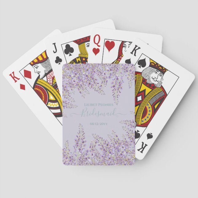 Purple Wisteria Sage Floral Garden Wedding Poker Cards (Back)