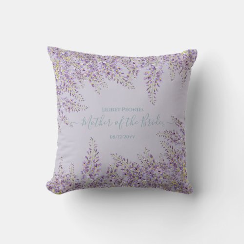 Purple Wisteria Sage Floral Garden Wedding Throw Pillow