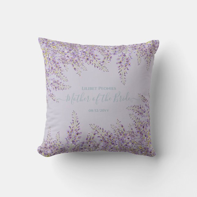Purple Wisteria Sage Floral Garden Wedding Throw Pillow (Front)