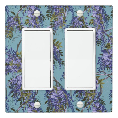 Purple Wisteria Vine on Teal Blue Light Switch Cover