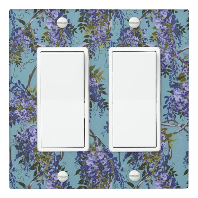 Purple Wisteria Vine on Teal Blue Light Switch Cover (In Situ)