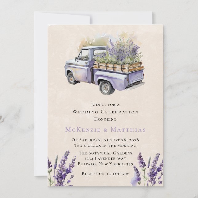 Purple Wisteria Vintage Truck Wedding Celebration  Invitation (Front)