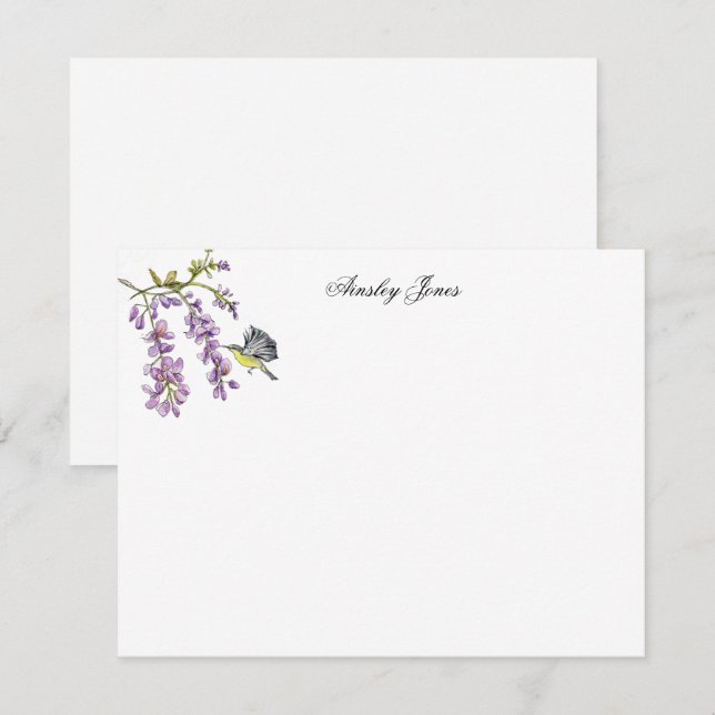 Purple Wisteria watercolor floral flat Thank You Card (Front/Back)