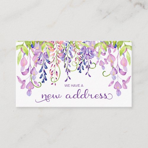 Purple Wisteria Watercolor Floral New Address Enclosure Card