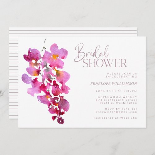 Purple Wisteria Watercolor Stripes Bridal Shower Invitation