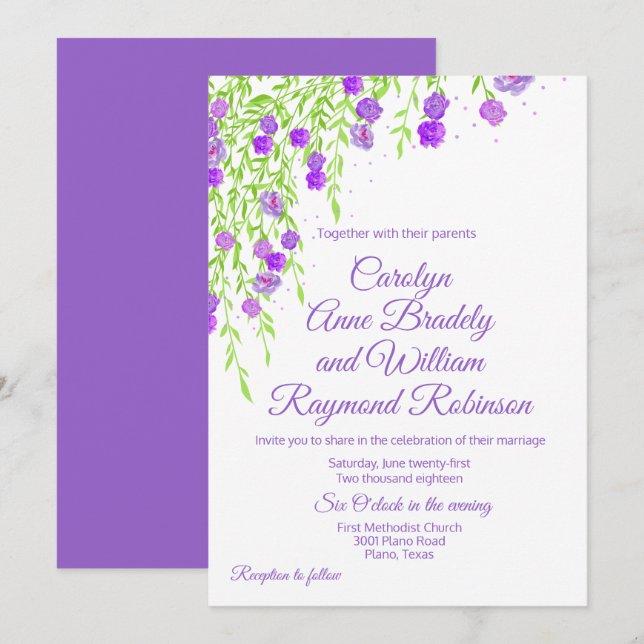 Purple Wisteria Wedding Invitation (Front/Back)
