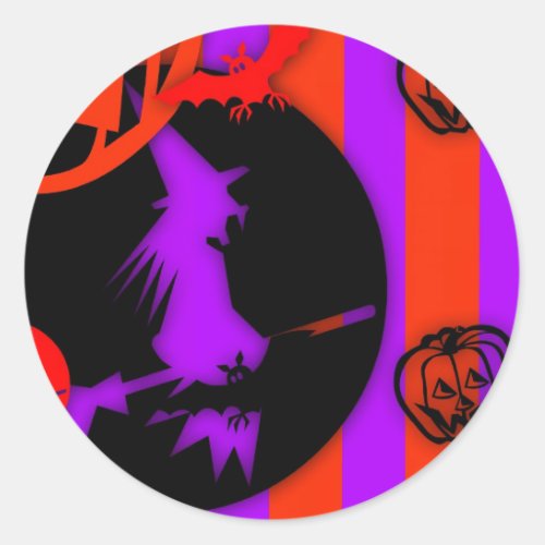 Purple witch 03 Halloween round Sticker