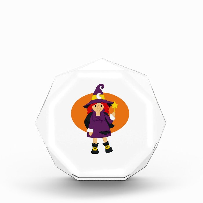 Purple witch cartoon orange behind acrylic award