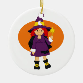 Purple witch cartoon orange behind ceramic ornament