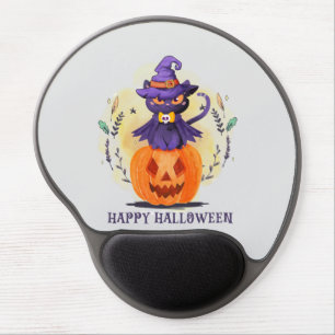 Purple Witch Cat on Pumpkin – Happy Halloween Gel Mouse Pad