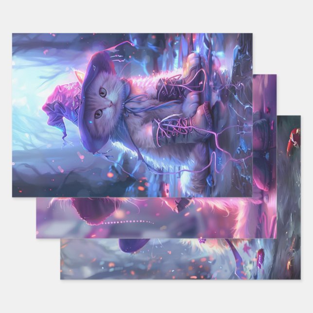 Purple Witch Cats Decoupage Wrapping Paper Sheets (Set)