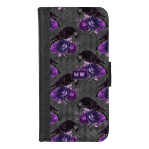 Purple Witch Gothic Raven Monogram iPhone 8/7 Wallet Case