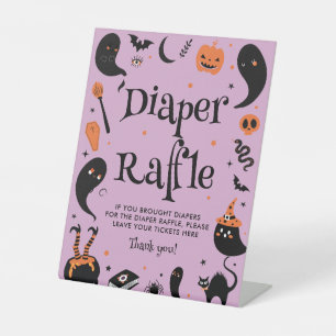 Purple Witch Halloween Baby Shower Diaper Raffle Pedestal Sign